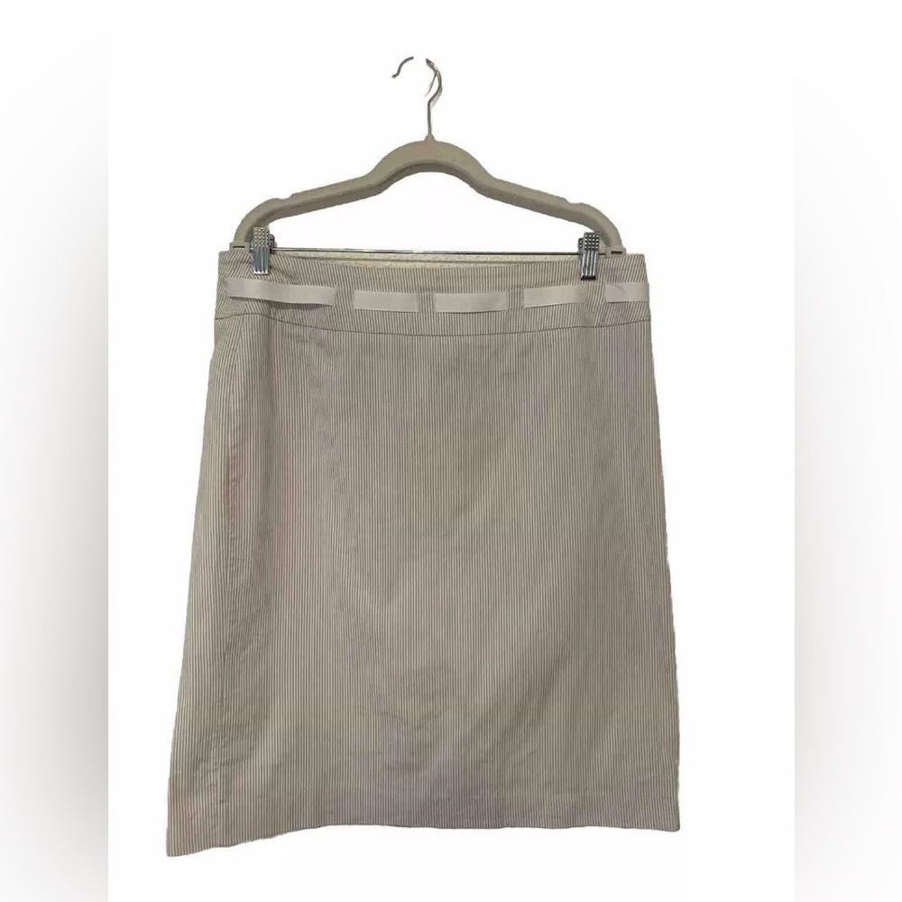Grace Elements Women Size 14 Stripe A-line Skirt Tan White  Cotton Blend
